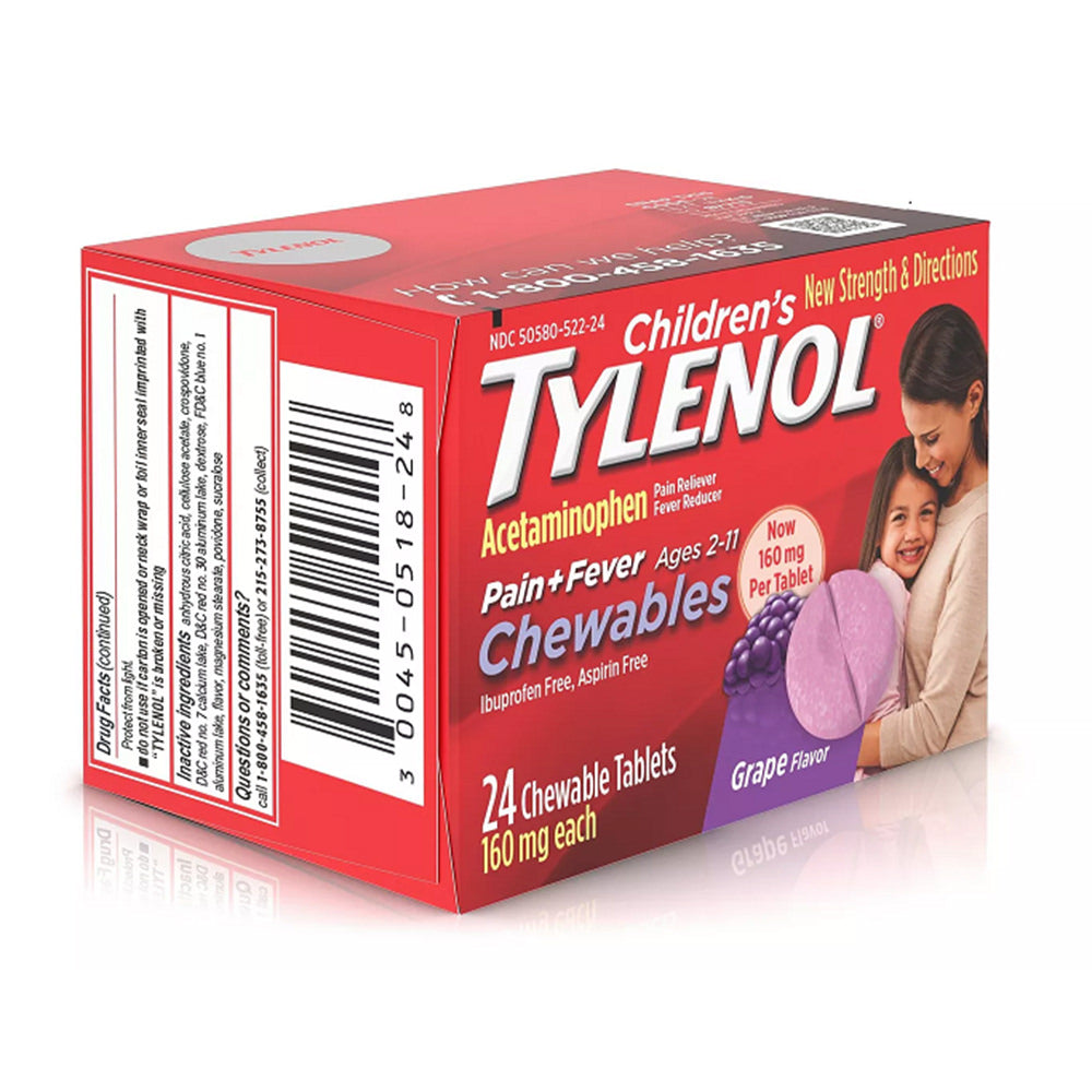 Viên nhai hạ sốt trẻ em Children's Tylenol Pain + Fever Relief Chewables - Acetaminophen - Grape - 24 viên - hình ảnh chi tiết 3