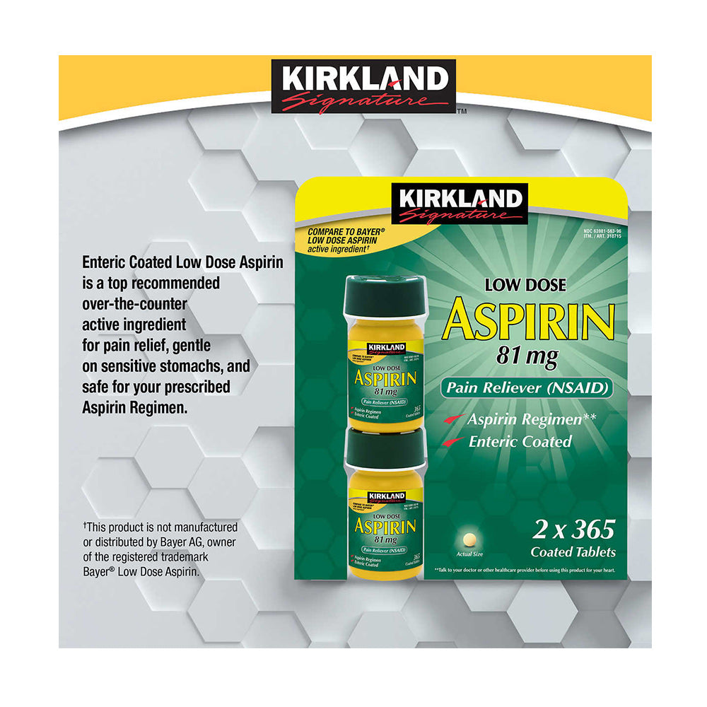 Viên giảm đau và ngăn ngừa đột quỵ, nhồi máu cơ tim Kirkland Low Dose Aspirin 81mg 2x 365 viên - hình ảnh chi tiết 2