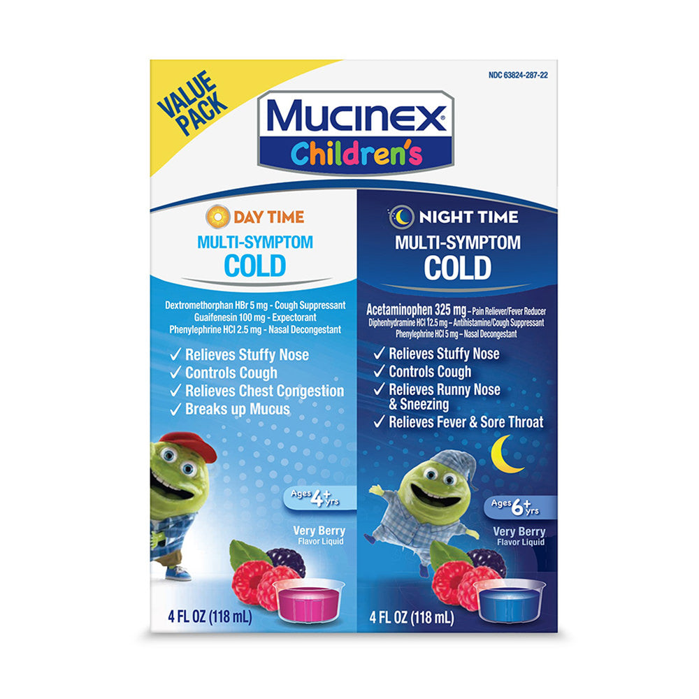 Siro ho trẻ em Children's Mucinex Multi-Symptom Day & Night Cold Relief Liquid - Dextromethorphan - Mixed Berry - 201ml - hình ảnh sản phẩm chính