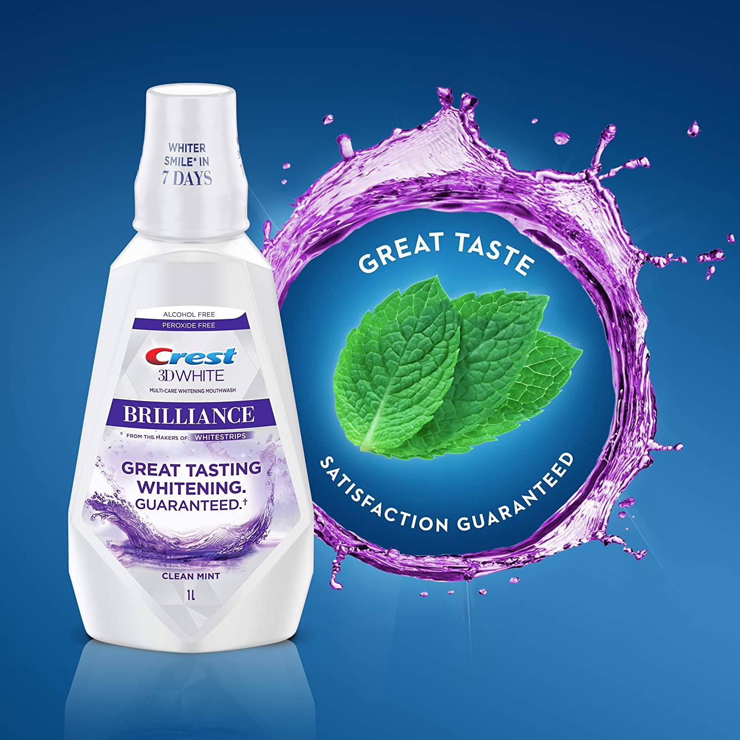 Nước súc miệng Crest 3D White Brilliance Whitening Experience Clean Mint 1 lít - hình ảnh chi tiết 5