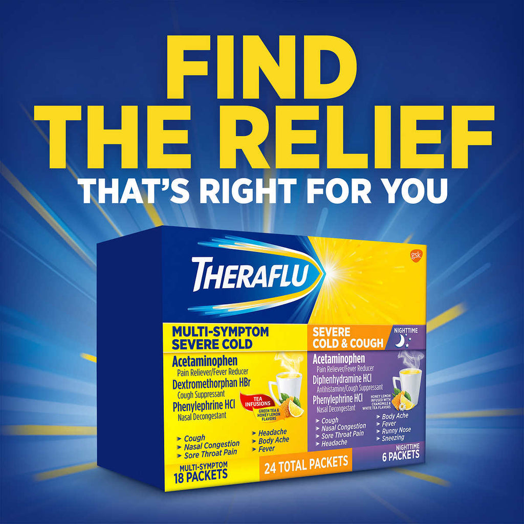 Hỗ trợ cảm và ho Theraflu Multi Symptom Nighttime Severe Cold & Cough 24 gói - hình ảnh chi tiết 2