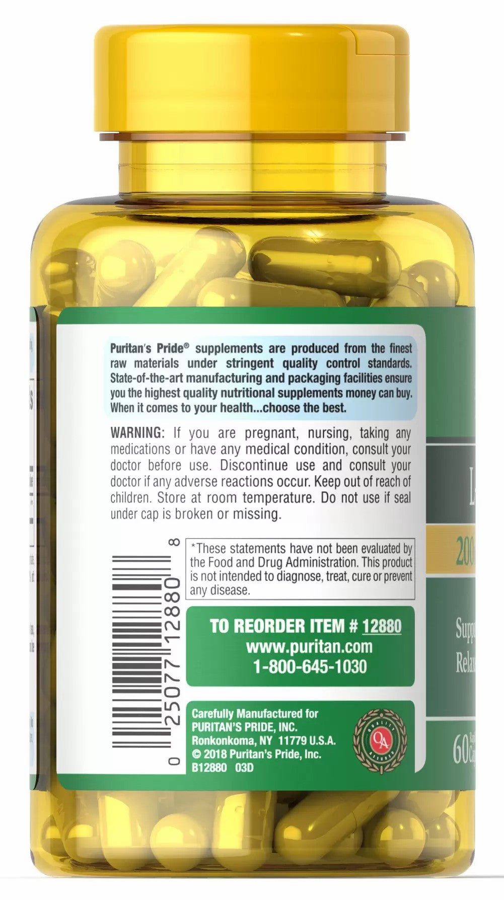 Viên uống bổ não, giảm stress - Puritan's Pride L-Theanine 200mg 60 viên - hình ảnh chi tiết 3