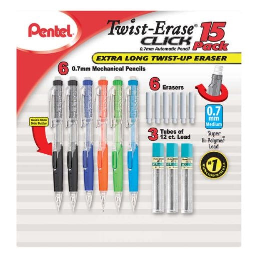 Set Viết Chì Có Ngòi Thay Pentel Twist-Erase Click Mechanical Pencil, 15-count - hình ảnh chi tiết 4