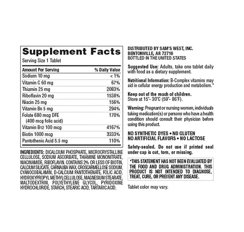 Viên uống Super B-complex Dietary Supplement của Member's Mark 300 viên - hình ảnh chi tiết 5