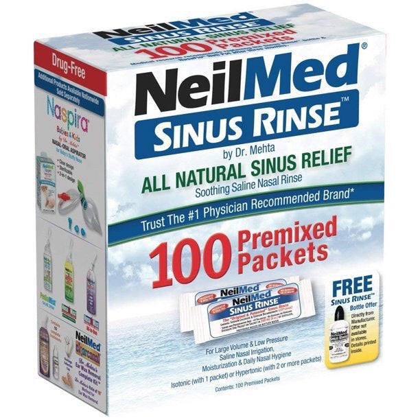 Bộ sản phẩm nước muối rửa mũi (nước muối sinh lý) Neilmed Rinse 100 gói - hình ảnh chi tiết 2