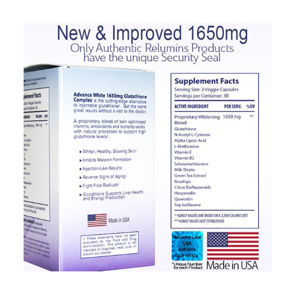 Viên uống trắng da Relumins Advance White 1650mg Glutathione Complex 90 viên của Mỹ - hình ảnh chi tiết 4