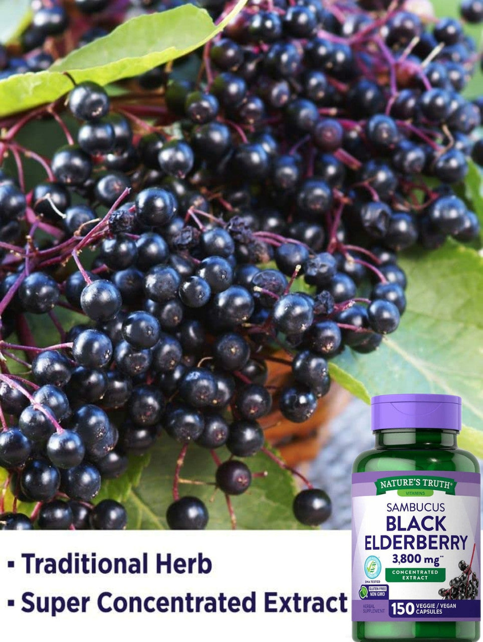 Viên Chống Oxy hóa, Tăng Cường Đề Kháng Nature's Truth Sambucus Black Elderberry 3800mg 150 Vegetarian/Vegan Capsules - hình ảnh chi tiết 5