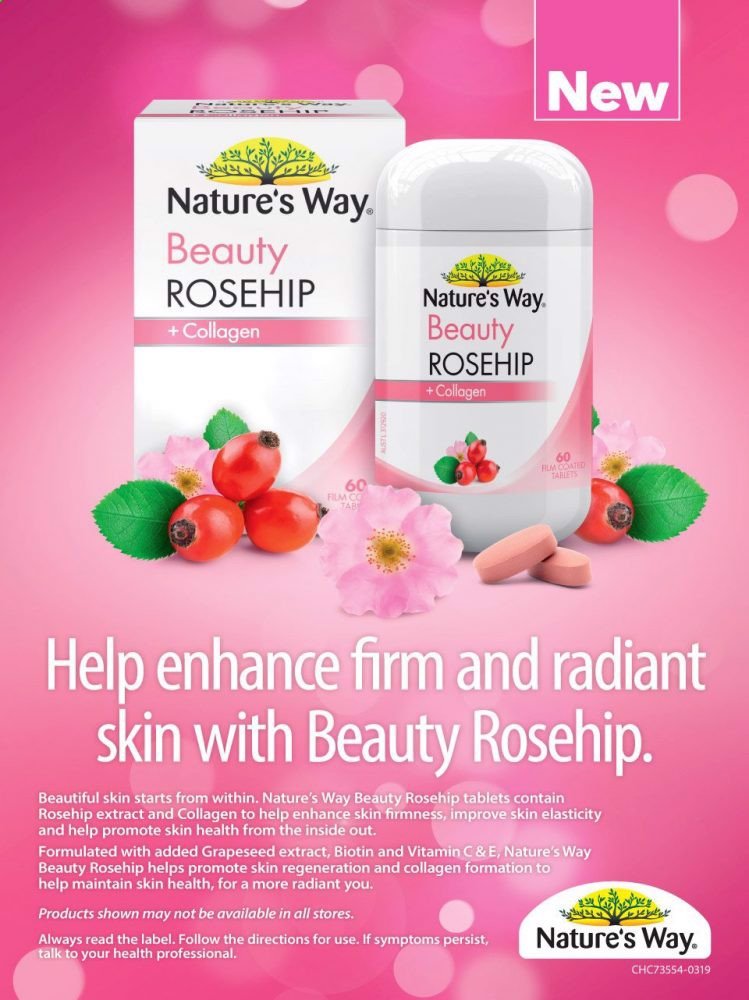 Viên uống Collagen trắng da Nature’s Way Beauty Rosehip Collagen 60 viên - hình ảnh chi tiết 3