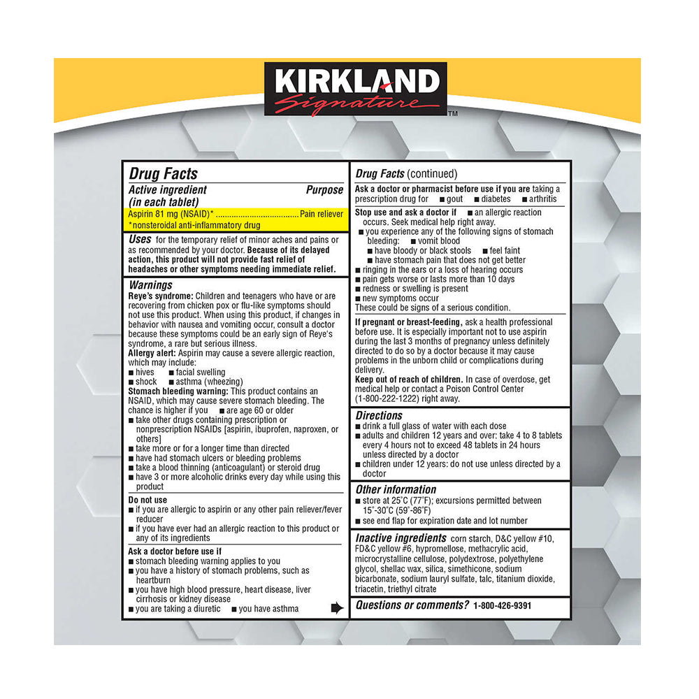 Viên giảm đau và ngăn ngừa đột quỵ, nhồi máu cơ tim Kirkland Low Dose Aspirin 81mg 2x 365 viên - hình ảnh chi tiết 3