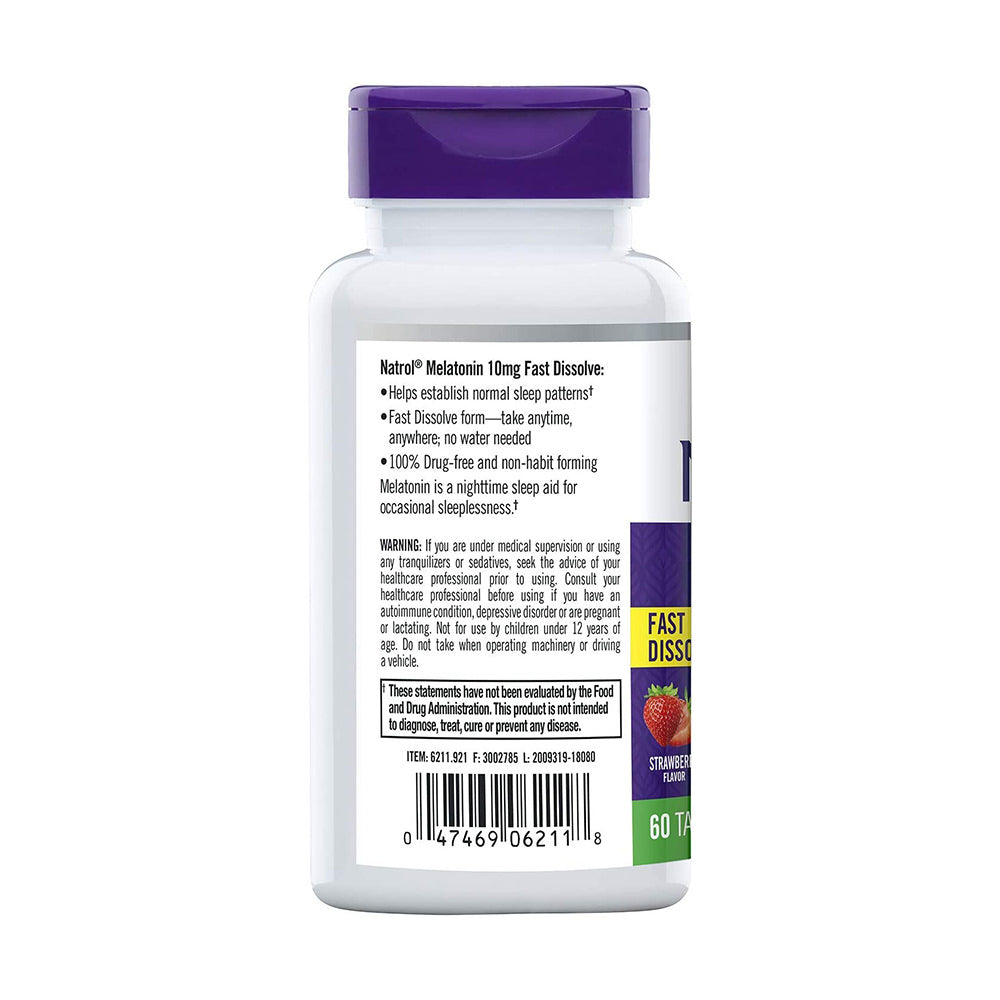 Viên uống cải thiện giấc ngủ Natrol Melatonin 10mg Fast Dissolve 60 viên của Mỹ - hình ảnh chi tiết 3