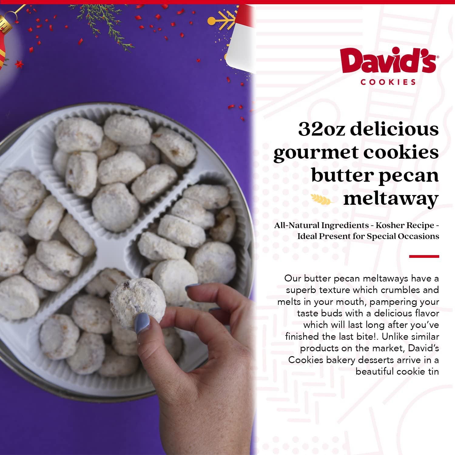 Bánh cookies bơ hạt hồ đào David’s Cookies Butter Pecan Meltaways 907g - hình ảnh chi tiết 5
