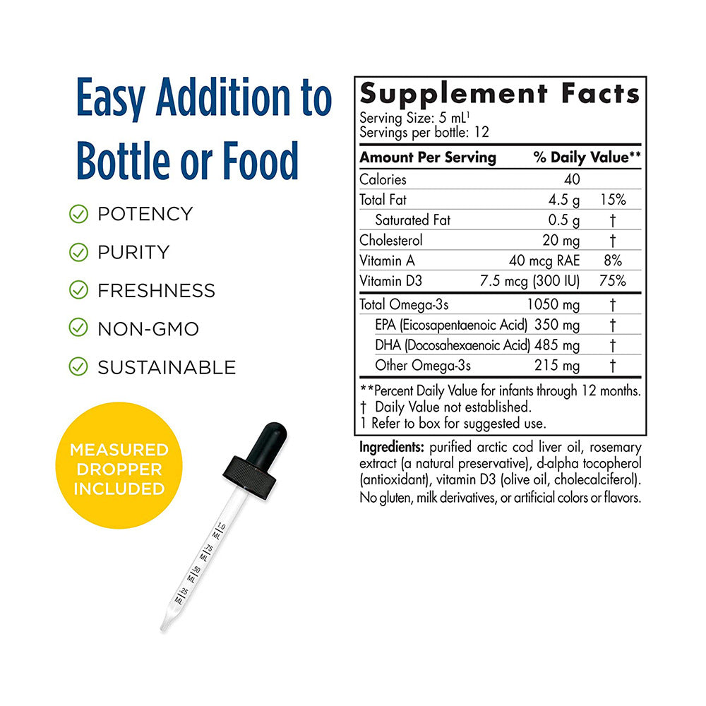 DHA+Vitamin cho bé Nordic Naturals, Baby’s DHA, with Vitamin D3 60ml - hình ảnh chi tiết 3