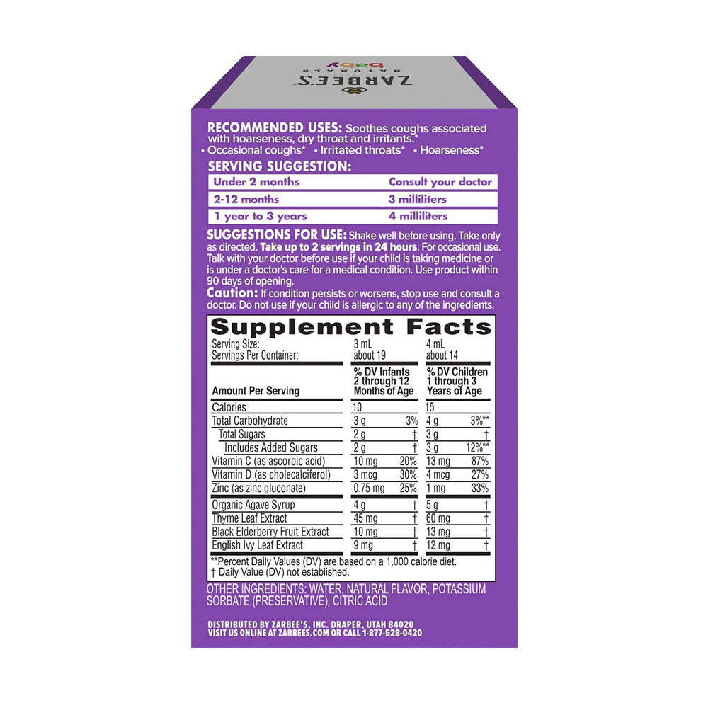 Siro trị ho và tăng đề kháng với mật ong đen và elderberry Zarbee's từ 2 tháng tuổi 59ml - hình ảnh chi tiết 2