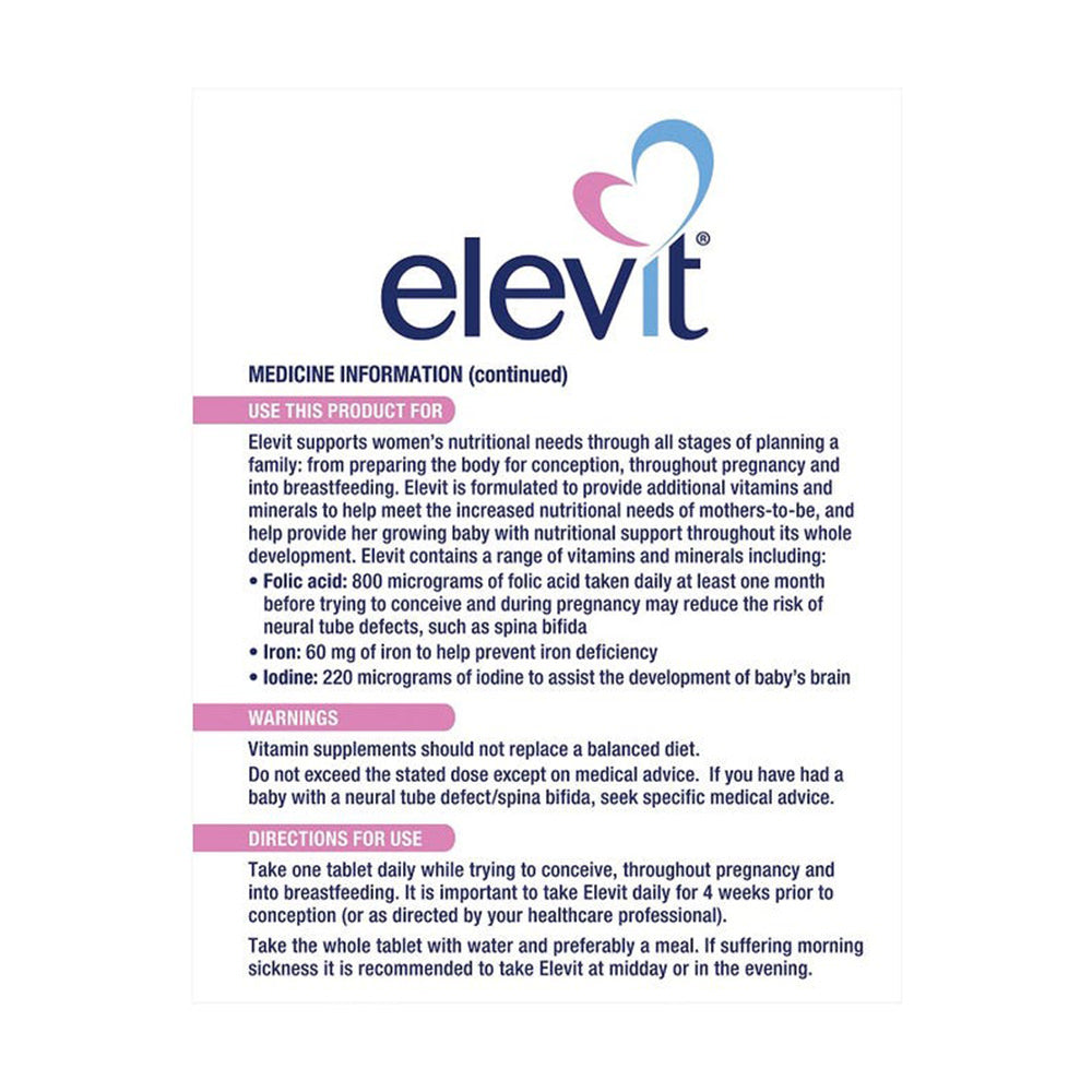Viên uống Elevit dành cho bà bầu loại 100 viên của Úc (Bayer Australia) - hình ảnh chi tiết 2