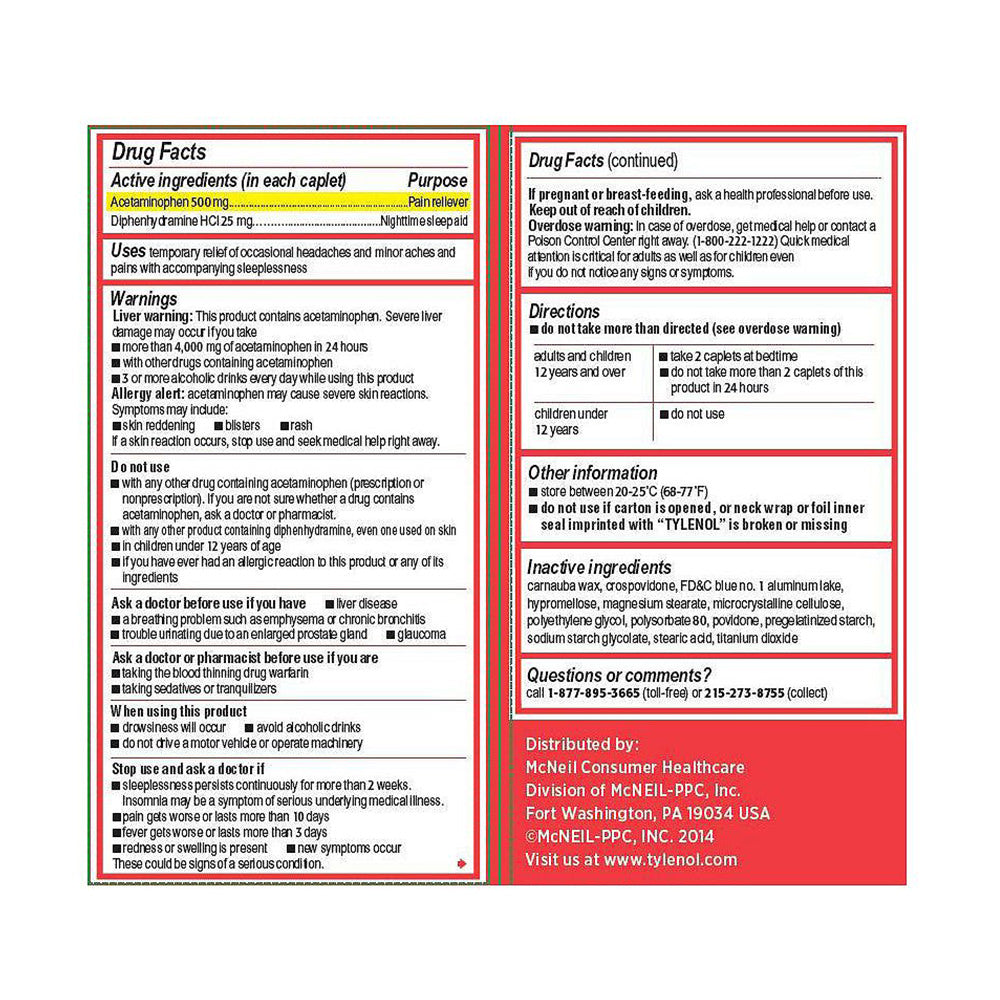 Viên uống giảm đau + hỗ trợ giấc ngủ Tylenol PM 225 viên - hình ảnh chi tiết 2