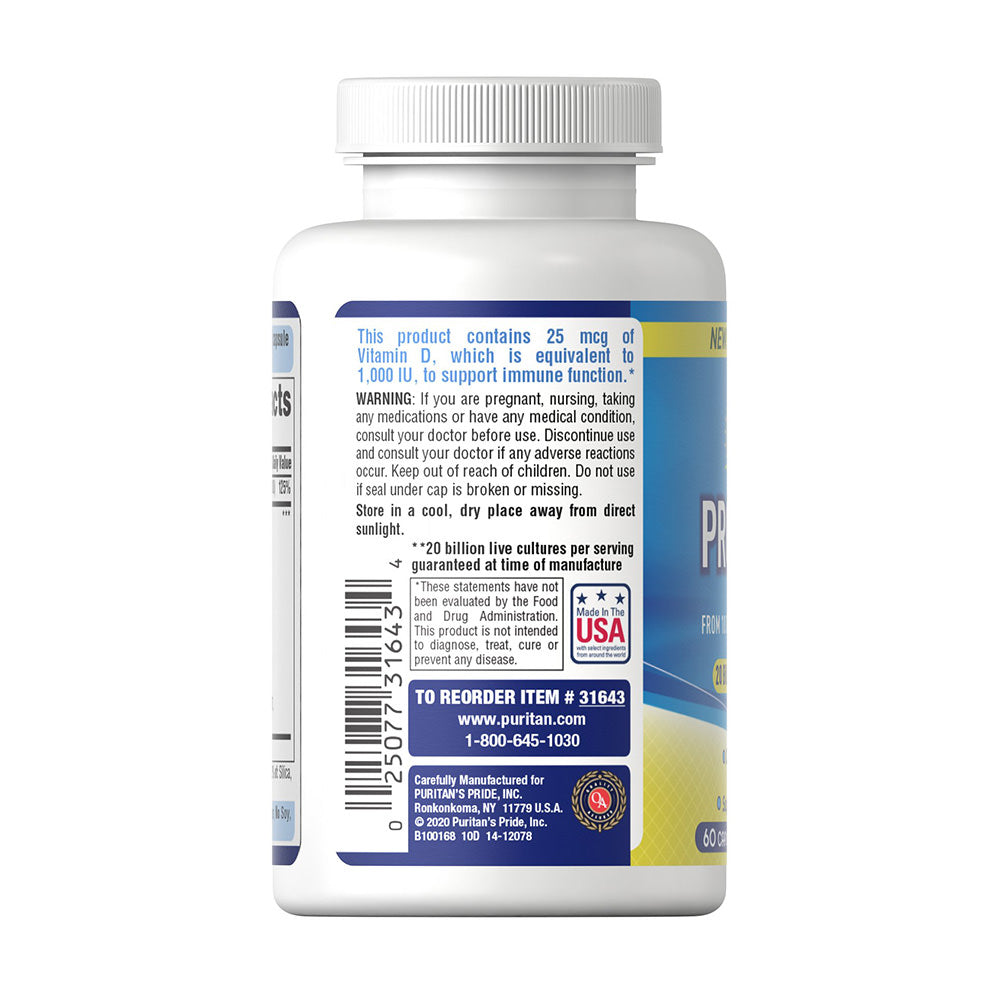 Viên uống lợi khuẩn Puritan's Pride Probiotic 10 with Vitamin D 60 viên - hình ảnh chi tiết 2