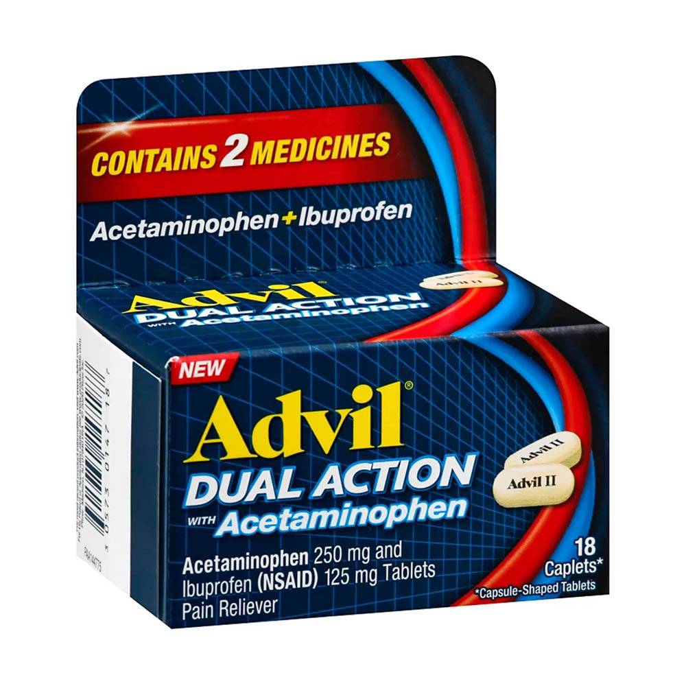 Viên giảm đau, hạ sốt Advil Dual Action Acetaminophen 250mg Ibuprofen 125mg 18 Caplets - hình ảnh sản phẩm chính