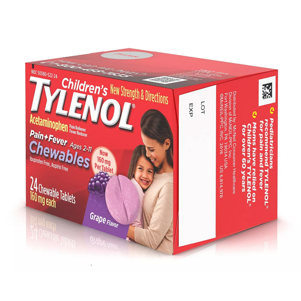 Viên nhai hạ sốt trẻ em Children's Tylenol Pain + Fever Relief Chewables - Acetaminophen - Grape - 24 viên - hình ảnh chi tiết 2