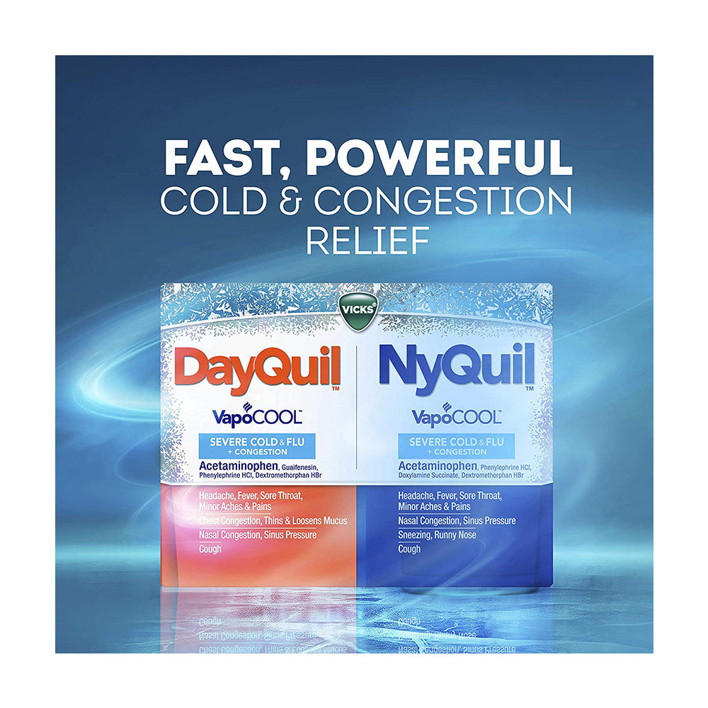 Viên uống trị ho cảm cúm DayQuil & NyQuil Severe with Vicks VapoCOOL Cold & Flu Relief Caplets - Acetaminophen - 24 viên - hình ảnh chi tiết 4