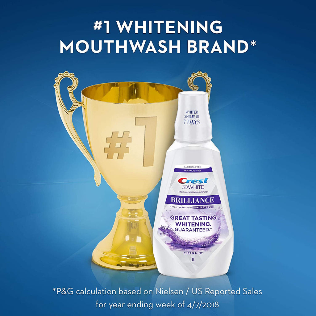 Nước súc miệng Crest 3D White Brilliance Whitening Experience Clean Mint 1 lít - hình ảnh chi tiết 3