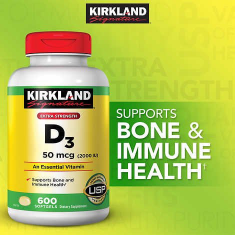 Viên uống bổ sung Vitamin D3 Kirkland Signature Vitamin D3 2000IU 600 viên của Mỹ - ảnh sản phẩm 3