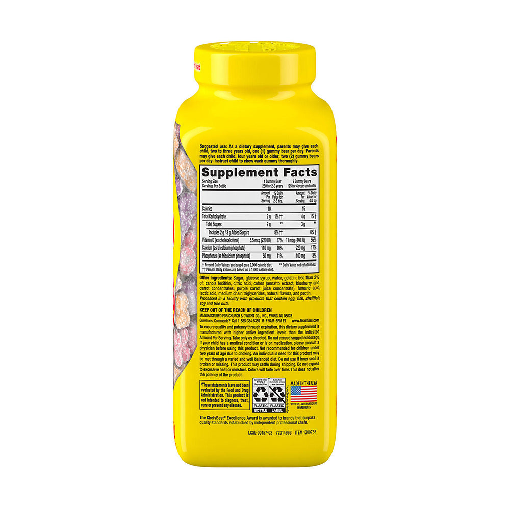 Kẹo gấu bổ sung Canxi cho trẻ em L’il Critters Calcium +D3 250 Gummies - hình ảnh chi tiết 2