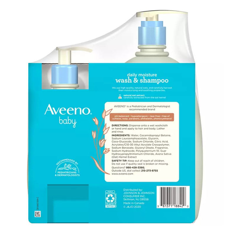 Bộ sản phẩm dầu gội & dưỡng ẩm hàng ngày cho bé Aveeno 2-in-1 Baby Wash and Shampoo with Natural Oat Extract (976ml & 355ml) - hình ảnh chi tiết 2