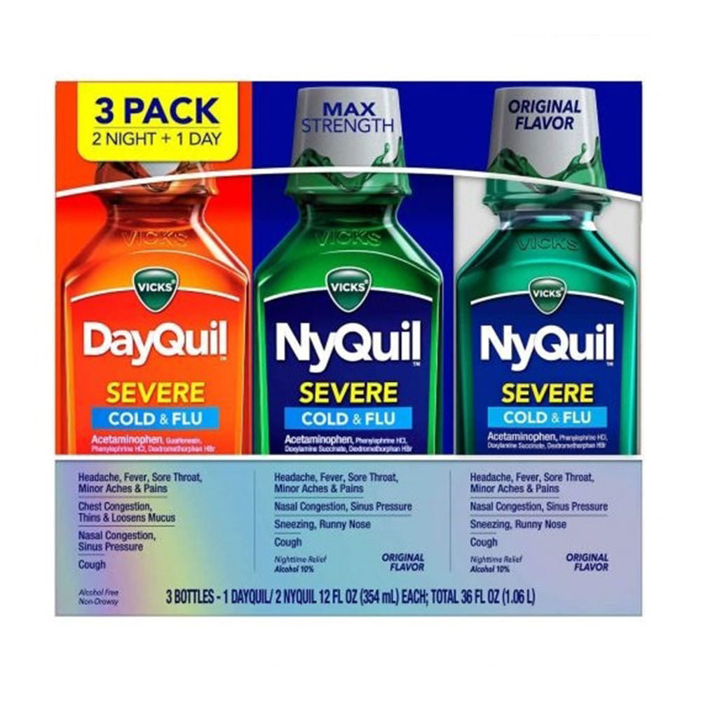 Siro cảm Vicks DayQuil & NyQuil Cold & Flu Severe 354ml x3 chai (1 Day + 2 Night Original Flavor) - hình ảnh sản phẩm chính