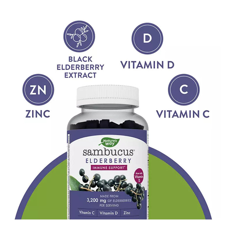 Kẹo dẻo hỗ trợ tăng đề kháng Nature’s Way Sambucus Elderberry with Vitamin C and Zinc, 120 Gummies - hình ảnh chi tiết 3