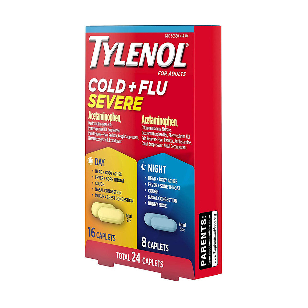 Viên uống trị ho, cảm cúm Tylenol Cold+Flu Severe DayNight Caplets - Acetaminophen - 24 viên - hình ảnh chi tiết 3