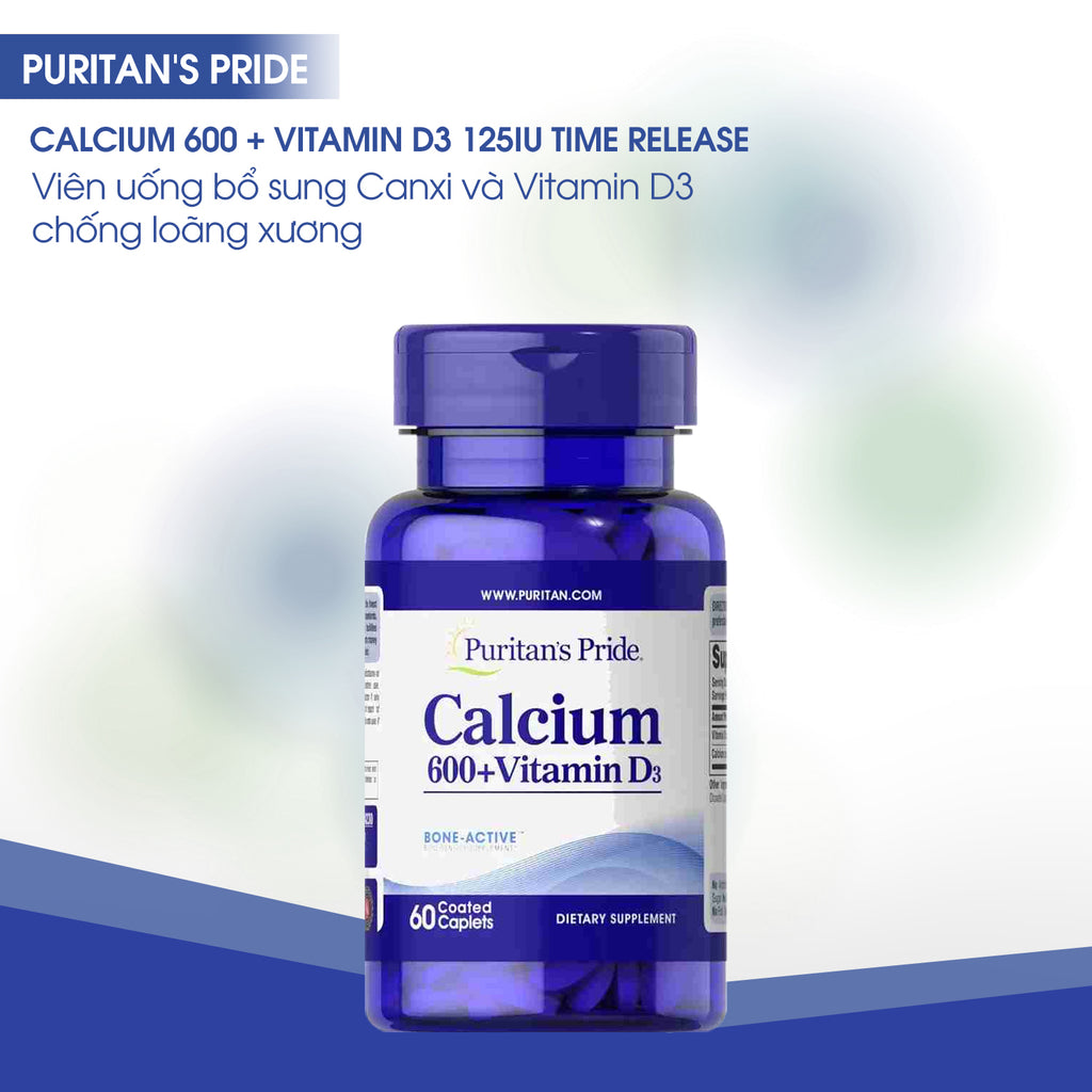 Viên uống bổ sung Canxi và Vitamin D3 chống loãng xương Puritan's Pride Calcium 600 + Vitamin D3 hộp 60 viên - hình ảnh chi tiết 2