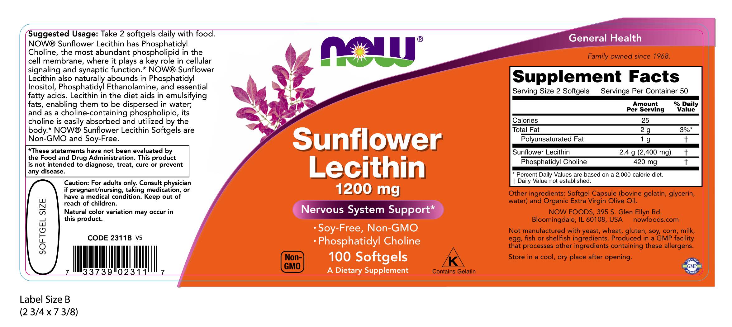 Viên uống chống tắc tia sữa Now Sunflower Lecithin 1200mg 100 viên - hình ảnh chi tiết 4