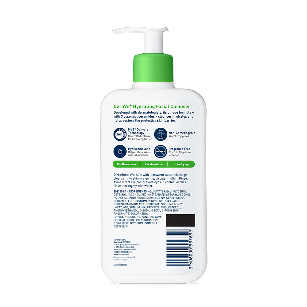 Sữa rửa mặt CeraVe dành cho da thường và da khô CeraVe Foaming Facial Cleanser 355ml (Dry Skin Xanh Lá) - hình ảnh chi tiết 2