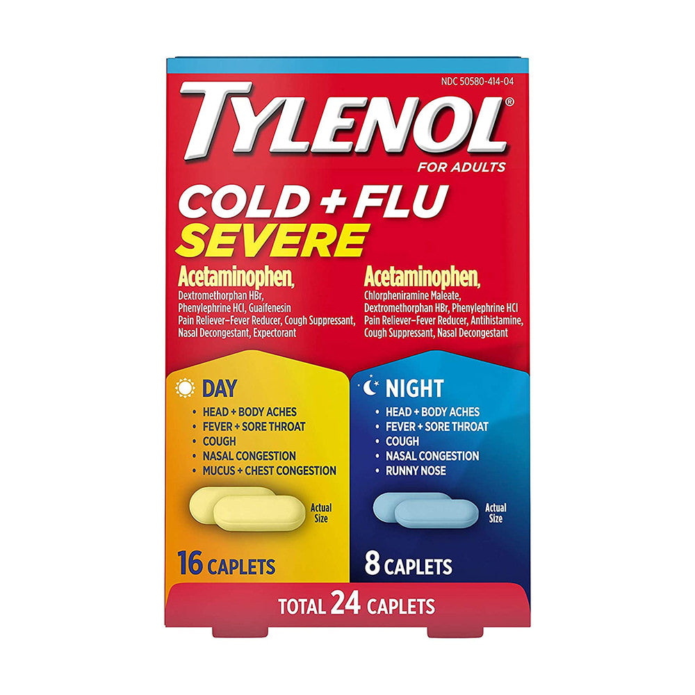 Viên uống trị ho, cảm cúm Tylenol Cold+Flu Severe DayNight Caplets - Acetaminophen - 24 viên - hình ảnh sản phẩm chính