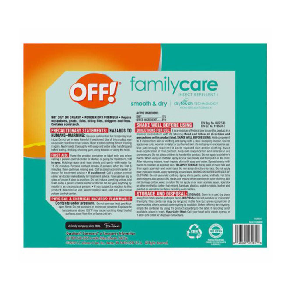 Xịt chống muỗi và côn trùng OFF! Family Care Smooth & Dry Insect Repellent (Set 3 chai 170g + 1 chai 71g) - hình ảnh chi tiết 3