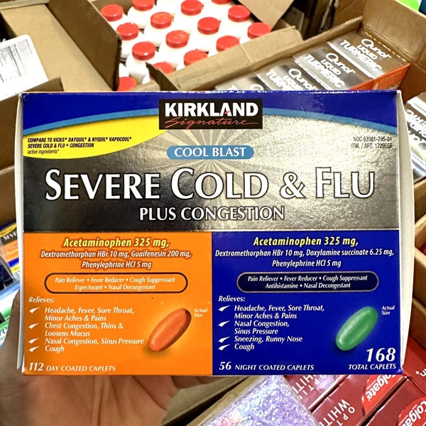 Viên Uống Giảm Các Triệu Chứng Cảm Cúm Kirkland Signature Cold & Flu Multi-Symptom Daytime & Nighttime 168 viên (112 Day Caplets + 56 Night Caplets) - hình ảnh sản phẩm chính