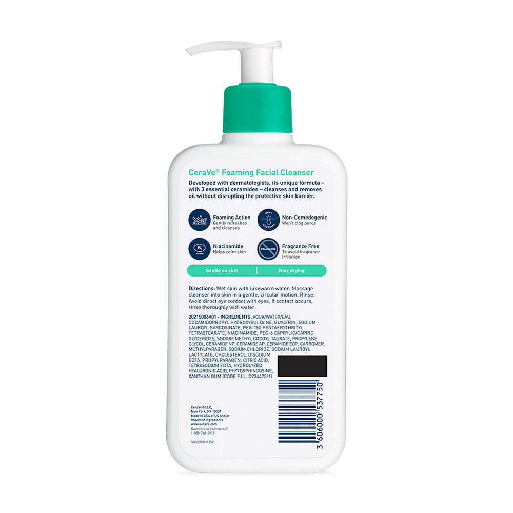 Sữa rửa mặt CeraVe dành cho da thường và da dầu CeraVe Foaming Facial Cleanser 355ml (Oily Skin Xanh Ngọc) - hình ảnh chi tiết 2
