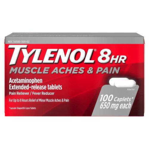 Giảm đau Tylenol 8Hr Muscle Aches & Pain 650mg 100 Caplets - hình ảnh sản phẩm chính