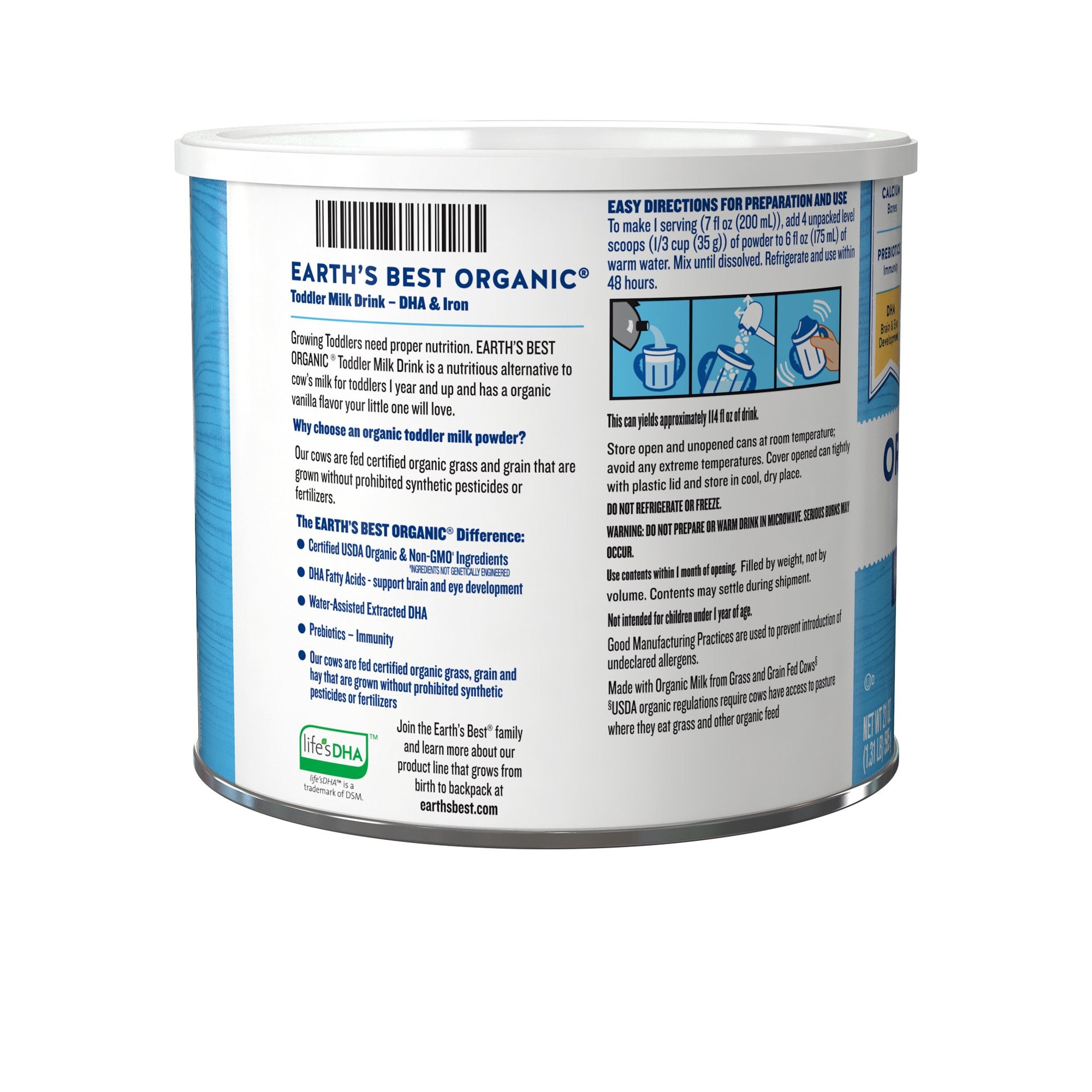 Sữa bột cho trẻ 1 tuổi trở lên Earth’s Best Organic Toddler Milk Drink Powder 595g - hình ảnh chi tiết 3