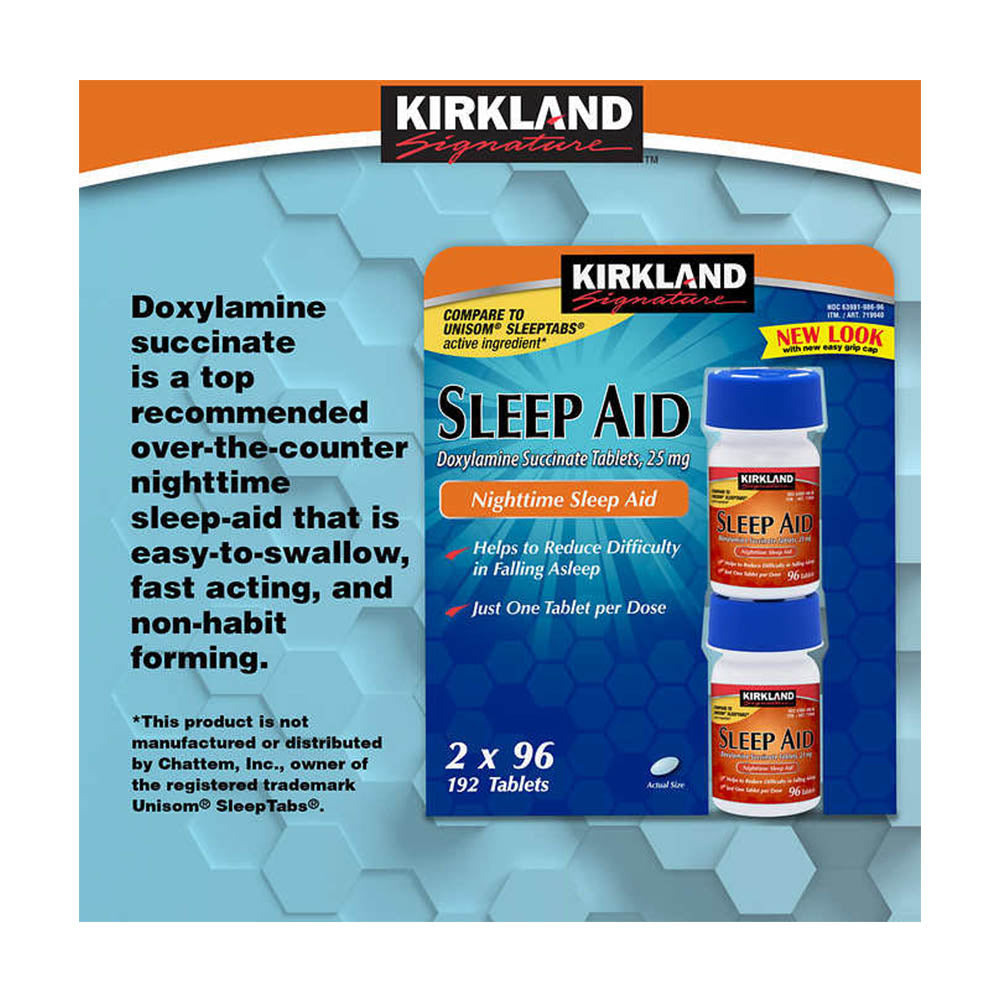 Viên uống hỗ trợ giấc ngủ ngon Kirkland Signature Sleep Aid 2 hộp x96 viên - hình ảnh chi tiết 2