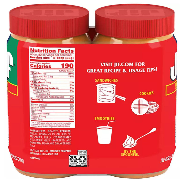 Bơ đậu phộng Jif Creamy Peanut Butter 2.72Kg (set 2 hộp) - hình ảnh chi tiết 2