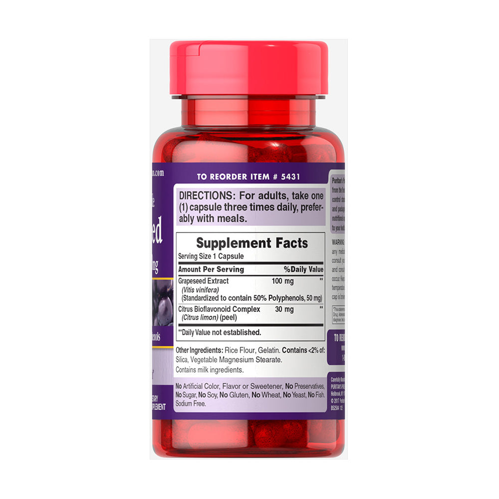 Viên Uống Chống Oxy Hóa Từ Nho Puritans Pride Grapeseed Extract 100mg 100 viên - hình ảnh chi tiết 3