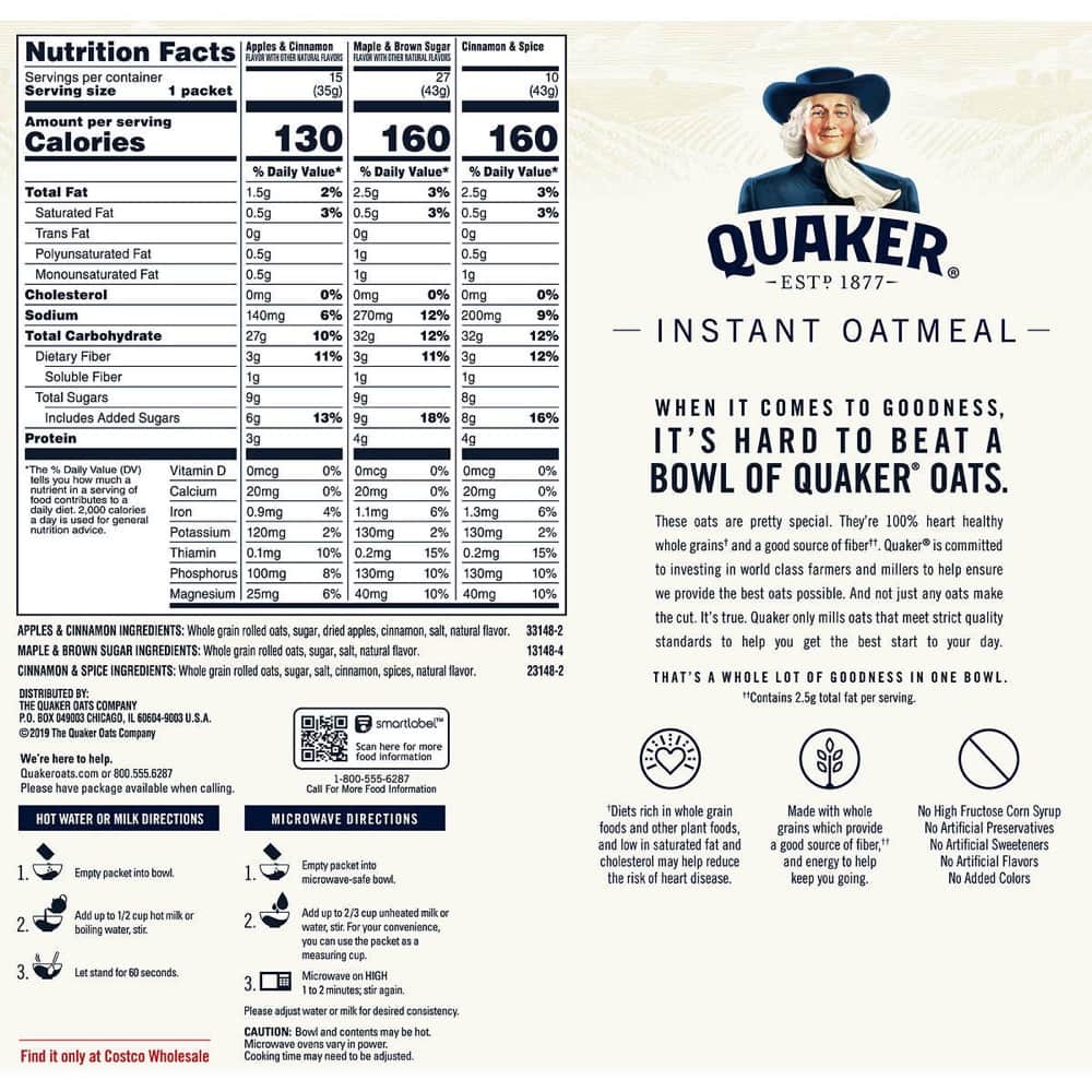 Yến mạch Quaker Instant Oatmeal Variety 52 gói - ảnh sản phẩm 2