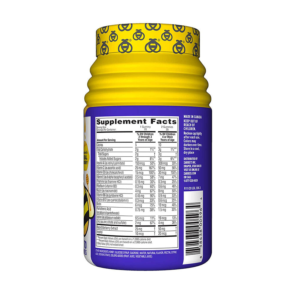 Kẹo tăng cường đề kháng cho trẻ Zarbee's Naturals Children's Complete Multivitamin + Immune Gummies - Natural Mixed Berry - 70 viên - hình ảnh chi tiết 3
