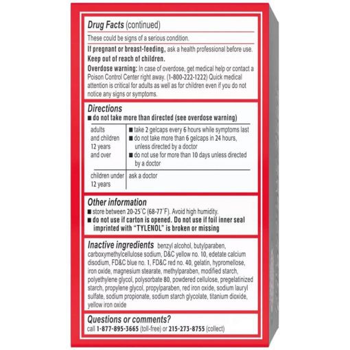 Viên uống giảm đau hạ sốt Tylenol Acetaminophen Extra Strength 500mg 100 Gelcaps - hình ảnh chi tiết 4