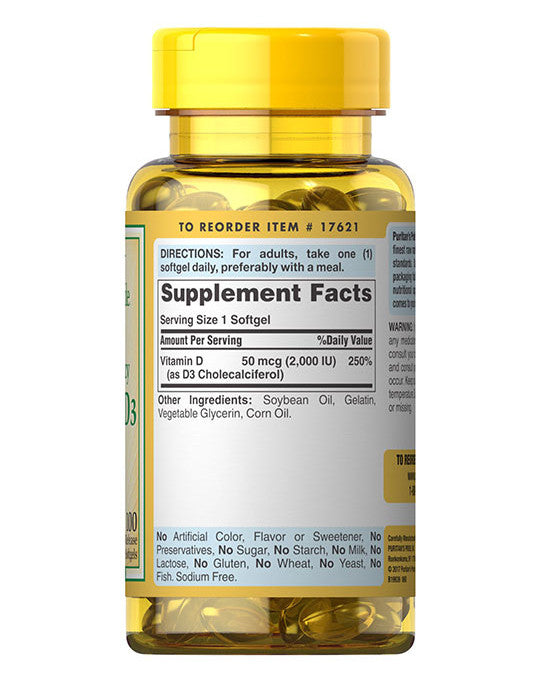 Viên uống bổ sung Vitamin D3 Puritan’s Pride 50mcg 2000IU, 100 viên - hình ảnh chi tiết 2