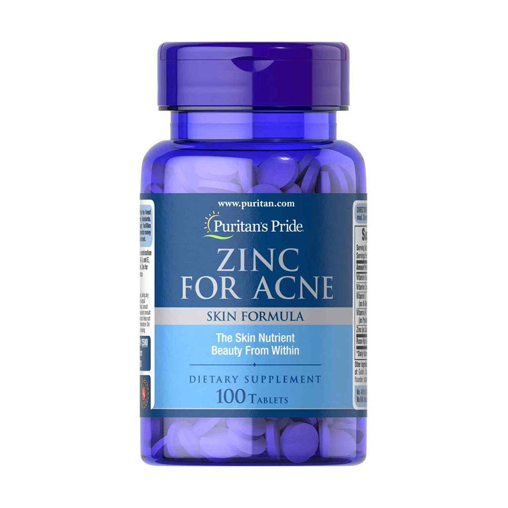 Viên uống bổ sung chất kẽm Puritan's Pride Zinc for Acne 100 viên - hình ảnh sản phẩm chính