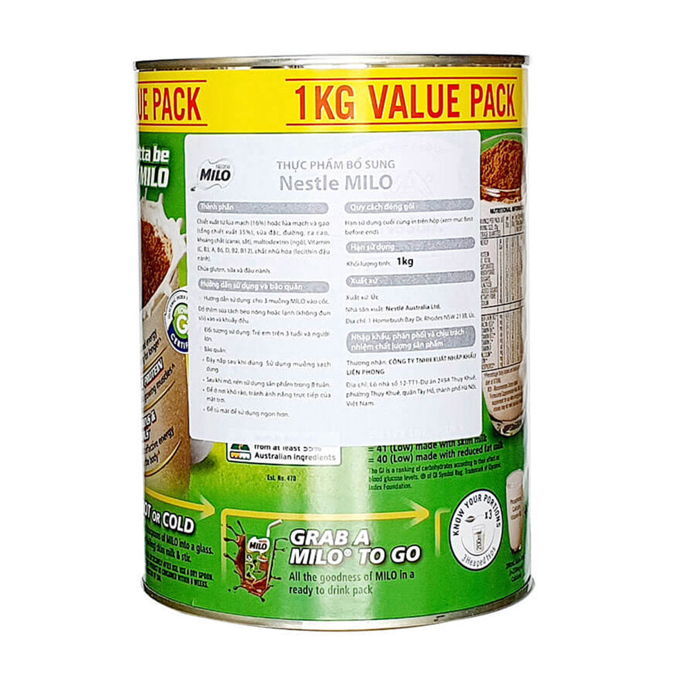 Sữa Nestlé Milo Value Pack 1kg của Úc - hình ảnh chi tiết 3