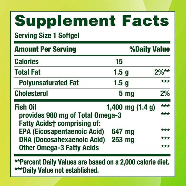 Viên uống dầu cá trợ tim, sáng mắt Nature’s Bounty Fish Oil 1400mg 130 Viên - hình ảnh chi tiết 3