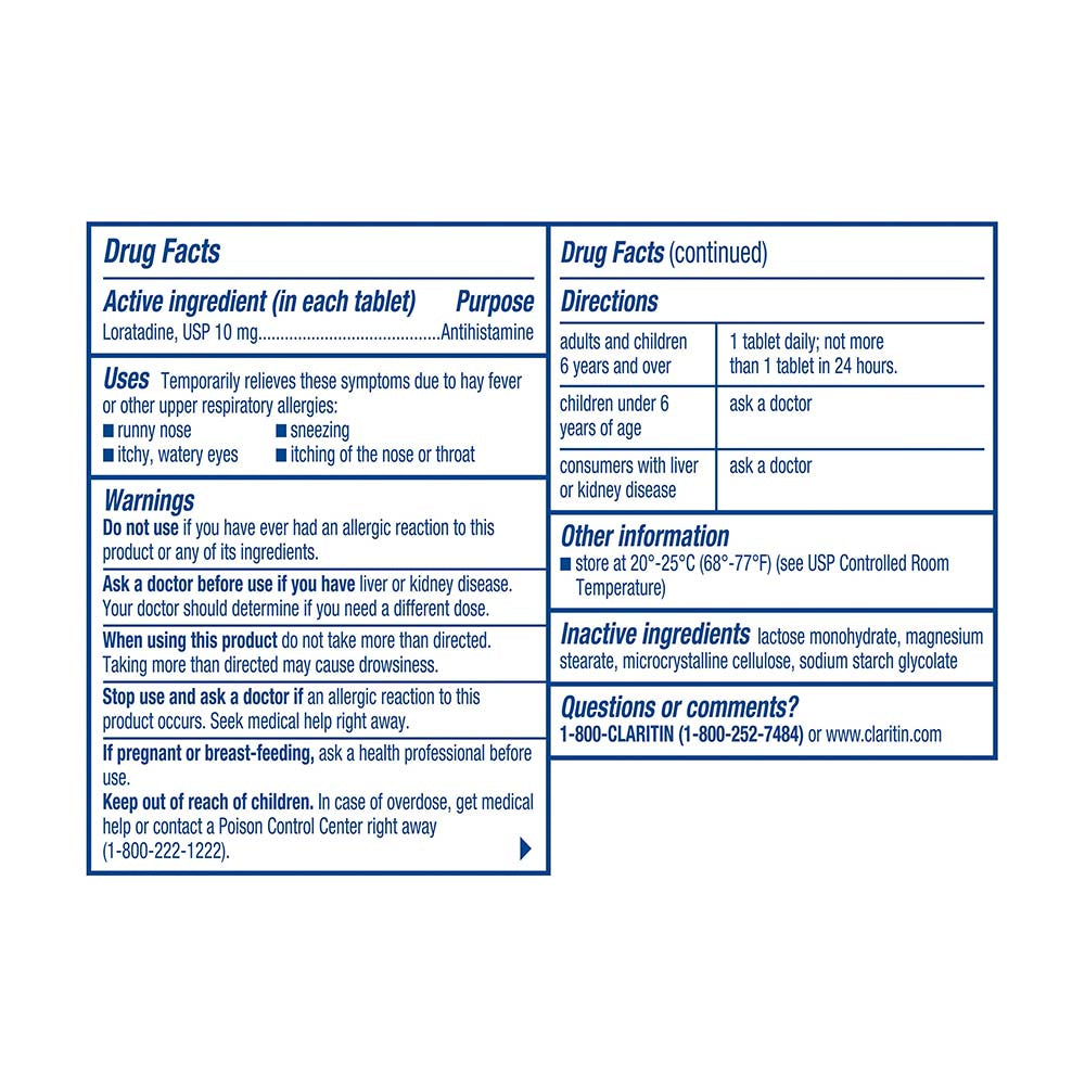 Giảm cảm cúm, sổ mũi Claritin Antihistamine Non-Drowsy Loratadine 10mg 115 viên - hình ảnh chi tiết 2